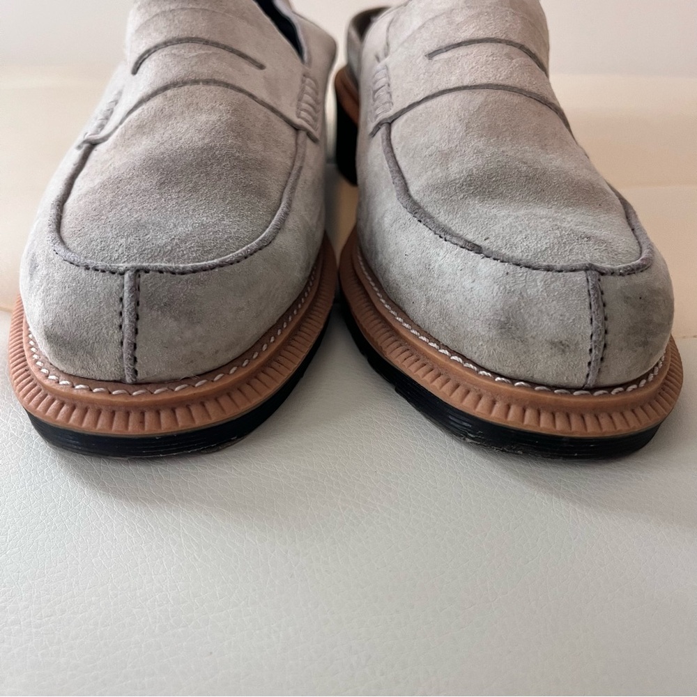 Dr. Martens Morana open-back suede penny loafers in a mid-gray/taupe color - Picture 6 of 13